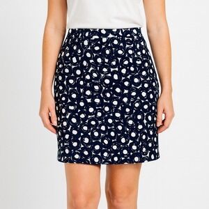 Boden Blue Circle Print Pencil Skirt 8 Long‎ 8L Cotton Linen Classic Preppy